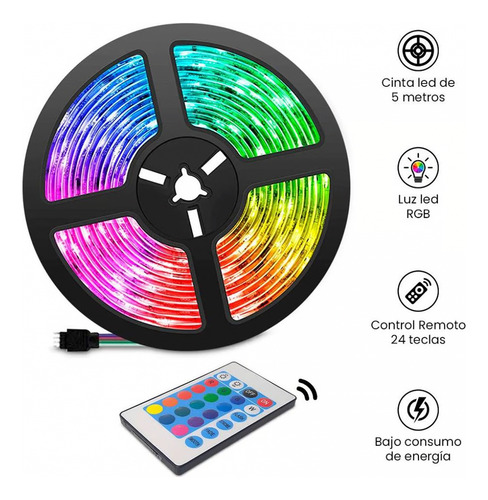 Set 2 Cintas Led Rgb 5 Metros 5050 Ip64 Control Remoto Tira