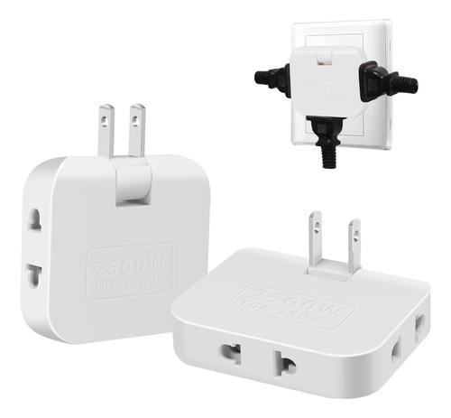 3 Adaptador Enchufe Multiple 10a 180 Grados Plano Universal