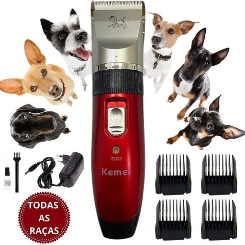 Kit Máquininha Tosa Pet Recarregável Com 4 Pentes Cães Gatos