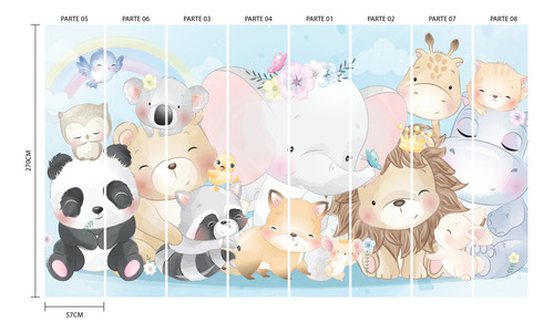 Imagem 2 de 3 de Papel De Parede Infantil Animais Zoo Painel 8 Rolos 12m²