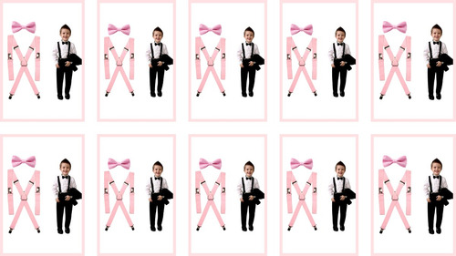 Paquete Especial 17 Tirantes Con Moño Ajustables Para Niño Rosa Pastel Liso