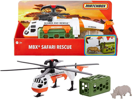 Matchbox Helicoptero De Rescate Safari Con Rinoceronte Set