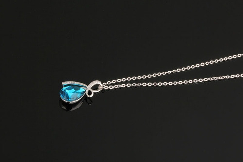 Imagen 2 de 4 de Collar Gota Azul De Chapa De Oro Con Zirconia - 1066