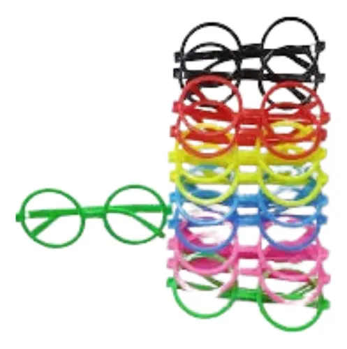 Lentes Chatos Fluo X 12 Und. Cotillón Fiesta Formas Varias Multicolor Circulos