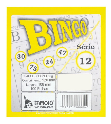 Cartela De Bingo Amarela 100 Folhas - 15 Unidades Tamoio