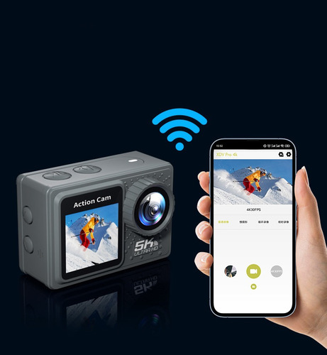 Cámara Deportiva 5k De Doble Pantalla Wifi Para Motocicleta