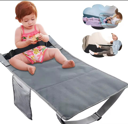 Kit Almofada Extensor Assento + Rede De Pé Avião Trem Viagem Cinza Liso
