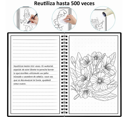 Cuaderno Inteligente Reutilizable 100 Hojas A5 C/3 Lapiceros