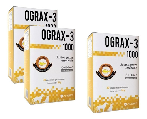 Omega 3 Ograx-3 1000 Para Cães E Gatos 3x30 Cápsulas Avert 