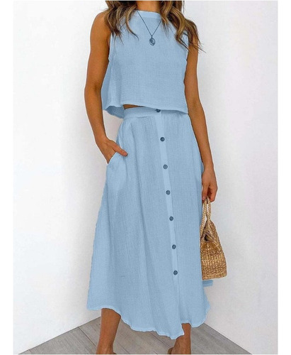 Vestido Conjunto De Dos Piezas De Damas Casual De Lino