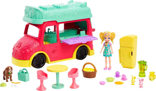 Set Polly Pocket Muñeca, Cachorro Y Camión Transformable