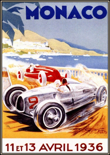 Poster Incrível Decoração Retro Monaco 1936 20x30 Top!