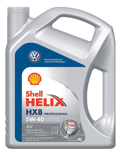 Aceite 5w40 Sintetico Shell Helix Hx8 Professional 4 Litros