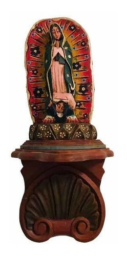 Virgen De Guadalupe Con Repisa Madera Tallada Mide 55 Cm Alt