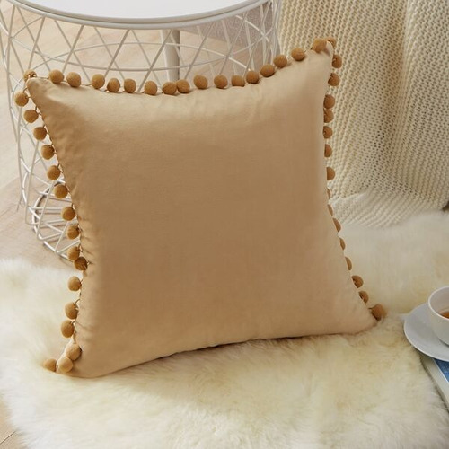 Funda De Almohadon + Relleno Pompon Deco Con Cierre 45x45cm