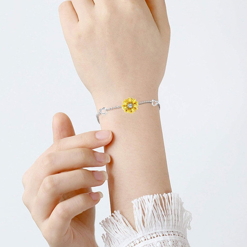 Imagen 2 de 3 de Pulsera Girasol Plata 925 Corazón Mujer Joya Regalo