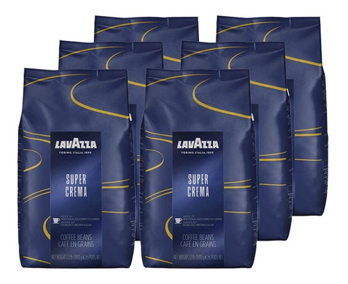 Café Lavazza Super Crema 1 Kg Café Grano Entero Tostado Paq6