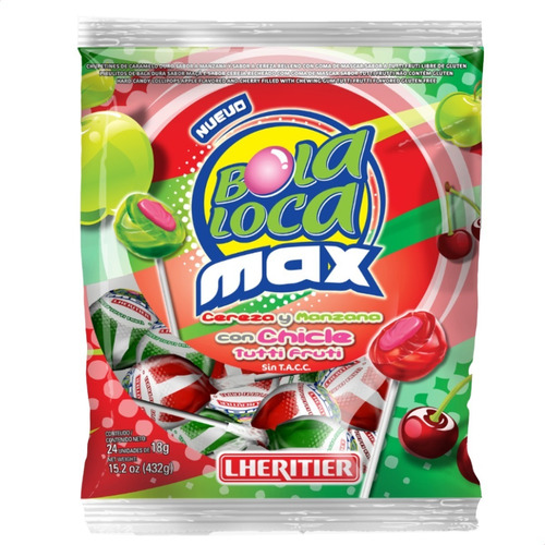 Chupetin Bola Loca Max Lheritier Cereza Y Manzana Sin Tacc 