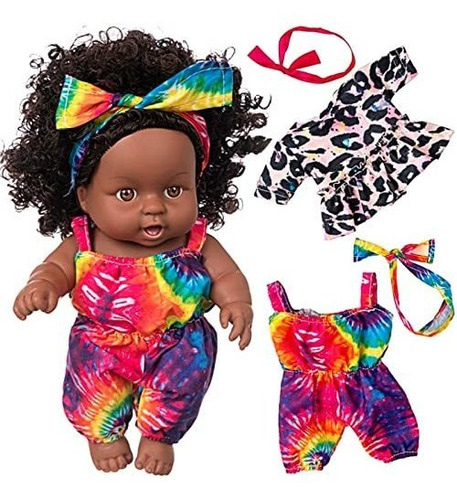 Ecore Fun 8 Pulgadas Negro Bebé Muñeca Africana Lavable Real