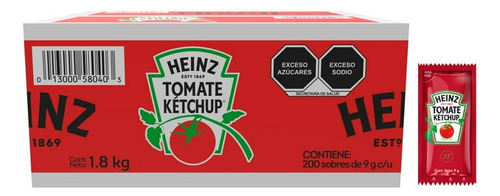 Salsa Catsup Heinz Ketchup Caja 200 Sobres De 9gr C/u