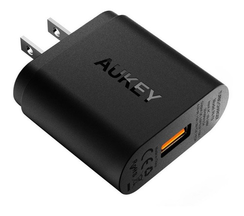 Cargador Celular Pared Carga Rápida 3.0 Negro Aukey