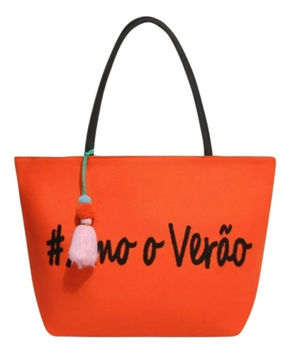 Bolsa Sacola De Praia E Piscina Feminina Grande Resistente Cor Laranja - AMO O VERÃO