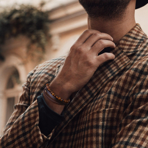 Pulsera De Ojo De Tigre Para Hombre, Piedra Natural