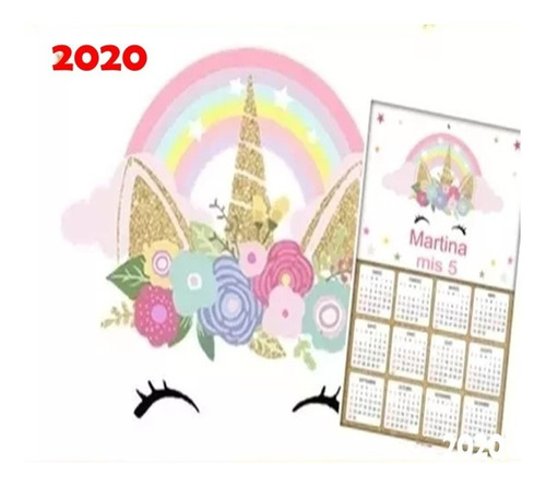 Kit Imprimible Unicornio Dorado + Calendario 2020