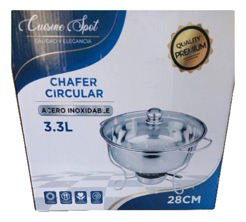 Chafer Bufetera Redonda Acero Inoxidable Tapa De Cristal