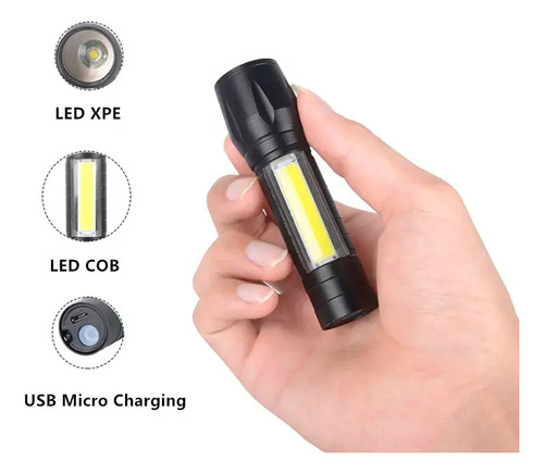 Portátil Potente Luz Zoom Telescopico Recargable Outdoor
