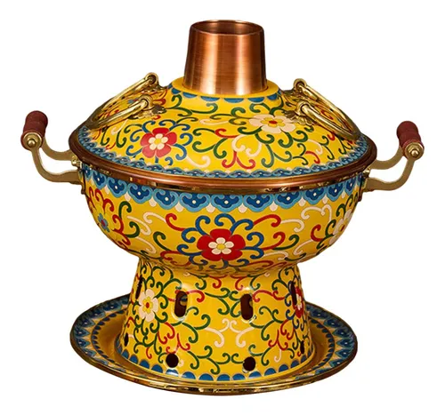 Cloisonne Hot Pot Cooking Pot Chafing Dish Kitchen Yellow