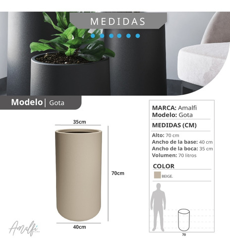 Maceta Plástica Grande Rotomoldeada Gota N 70 Moderna Amalfi