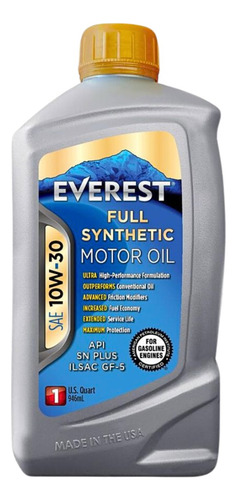 Aceite Motor Everest Sae 10w30 Api Sp 100% Sintético 946ml