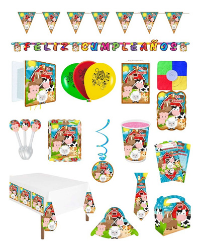 Kit Set  Decoración Piñata Granja Niño Económica