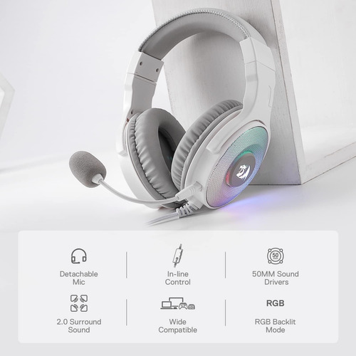 Auriculares De Juegos Con Cable Blanco Redragon H350, Flight
