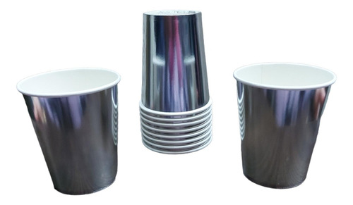 Pack X10 Vasos Descartables Plata Gris Metalizados Cotillón