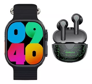 Smart Watch W69 Plus Ultra Y Audífonos Lenovo Xt95 Pro Negro