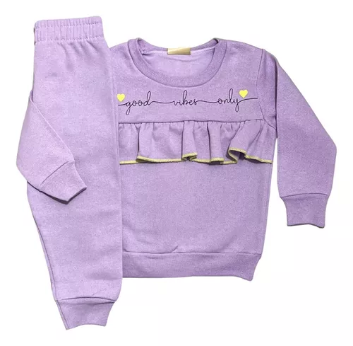 Conjunto de moletom para bebê menina com babado