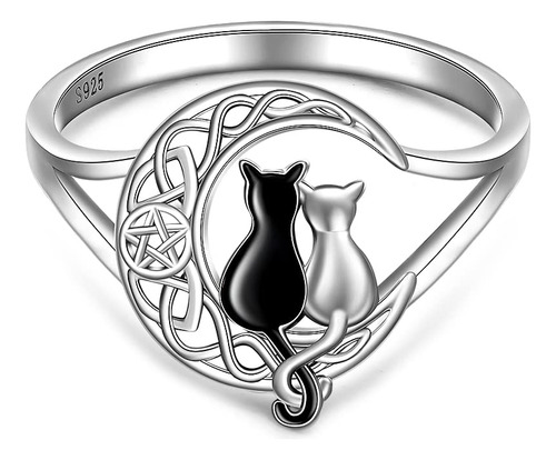 Anillo De Gato Negro Con Nudo Celta Y Luna Creciente Para M.