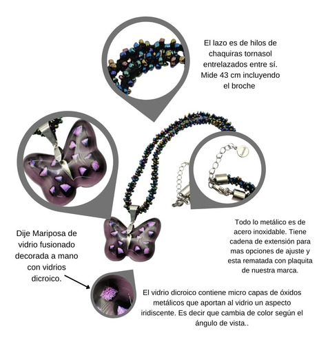 Collar De Mariposa De Vidrio Dicroico