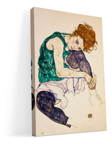 Cuadro De Egon Schiel En Canvas Mujer Sentada Con Su Rodilla