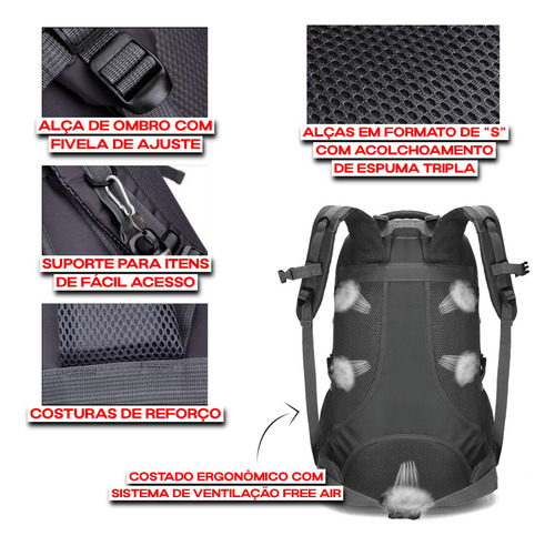 Mochila De Camping Impermeável Resistente Capacidade De 60l Cor Azul