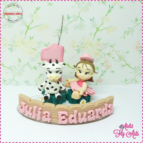 Mini Topo De Bolo Em Biscuit Fazendinha Rosa