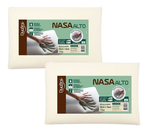 Kit 2 Travesseiros Nasa Alto Viscoelástico Duoflex 17cm