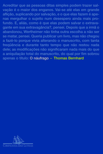 O náufrago, de Bernhard, Thomas. Editora Schwarcz SA, capa mole em português, 1996