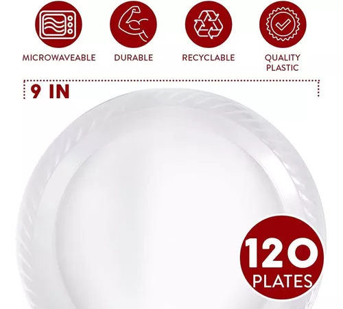 PLASTICPRO Paquete de 40 platos de plástico duro desechables de  9 pulgadas, de alta calidad, pesados, transparentes, con clase, de 9  pulgadas : Salud y Hogar