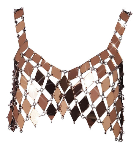 Chaleco De Lentejuelas, Top Corto Con Cuello De, Camiseta