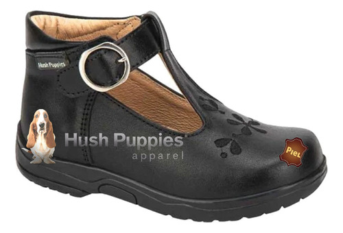 Zapato Negro Escolar De Niña Hush Puppies 1317 De Piel