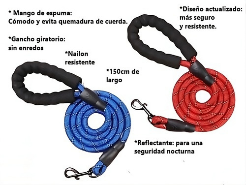 Correaroja Resistente Reflectante Mango Suave 150cm 2 Piezas