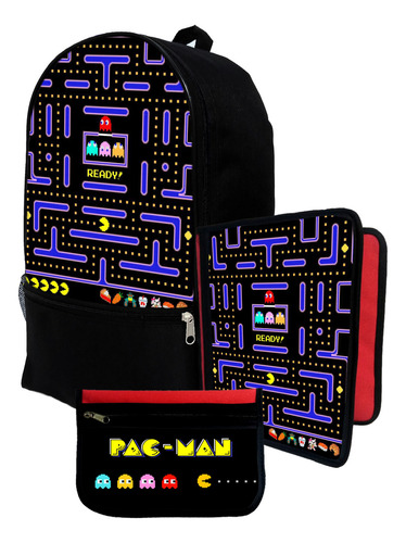 Mochila+ Funda Carpeta+ Cartu De Pacman  #476